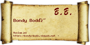 Bondy Bodó névjegykártya